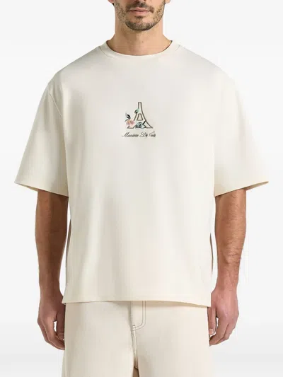 Manière De Voir Ts008 Unisex Floral Eiffel Cotton T-shirt In White