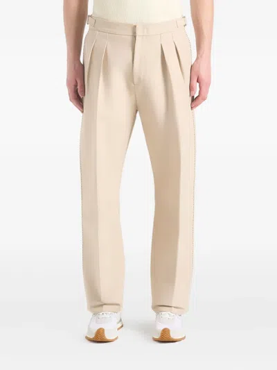 Manière De Voir Twin-pleat Topstitched Trousers In Neutral