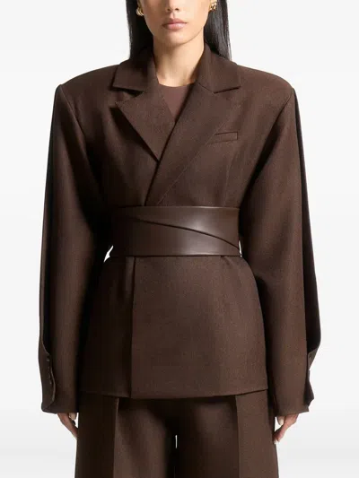 Manière De Voir Twist-sleeve Blazer In Brown