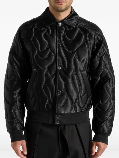 Manière De Voir Ugo Quilted Satin Jacket In Black