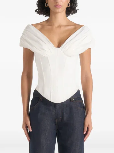 Manière De Voir Ursula In White Off-shoulder Pleated Cotton Corset Top
