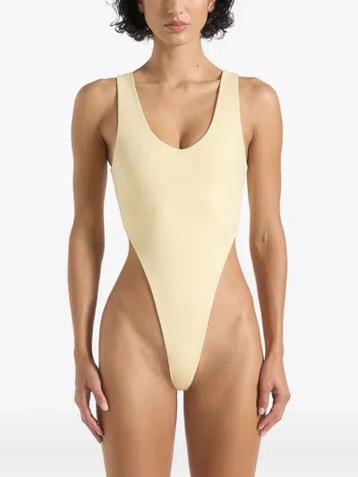 Manière De Voir V-neck High-leg Bodysuit In Yellow