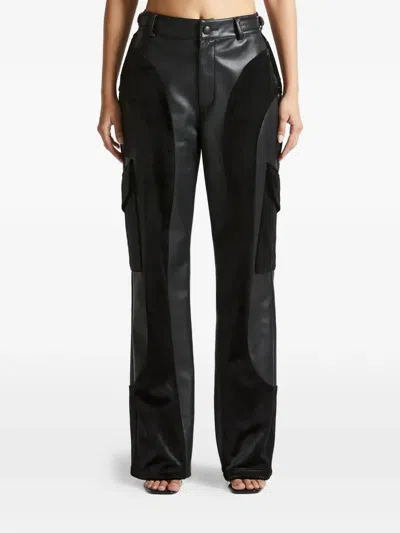 Manière De Voir Velvet Panel Cargo Trousers In Black