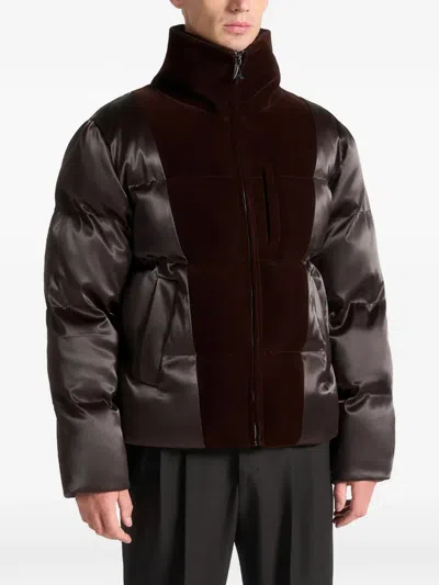 Manière De Voir Velvet Panelled Padded Jacket In Brown