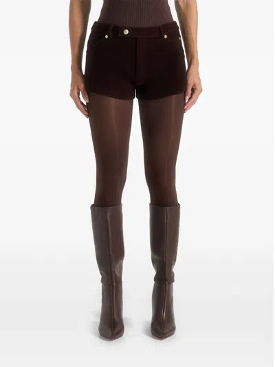 Manière De Voir Velvet Patent Mini Shorts In Brown
