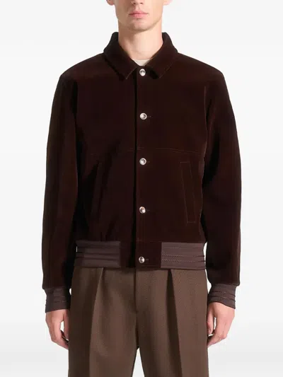 Manière De Voir Velvet Trucker Ribbed Jacket In Brown