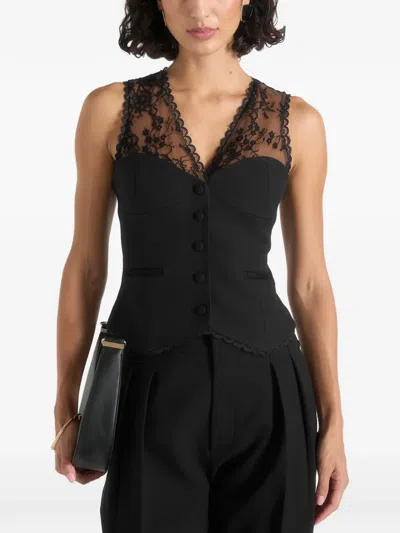 Manière De Voir Veronica Lace Tailored Corset Waistcoat In Black