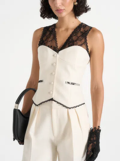 Manière De Voir Veronica Lace-panel Tailored Corset Waistcoat In Neutral