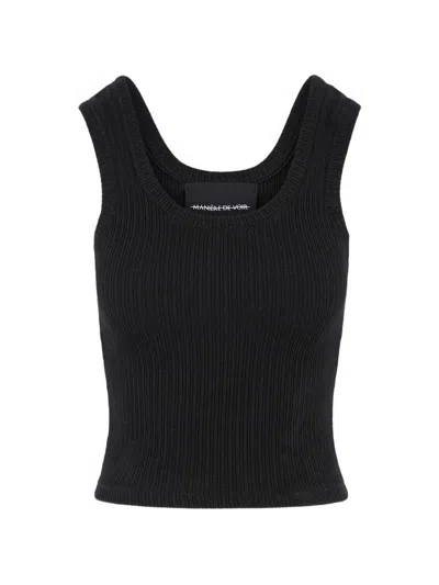 Manière De Voir Vs001 In Black Scoop Neck Ribbed Cotton Vest