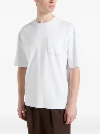 Manière De Voir Whipstitch-pocket T-shirt In White