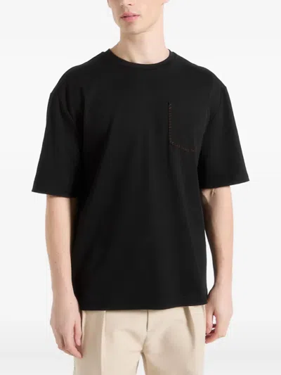 Manière De Voir Whipstitch-pocket T-shirt In Black