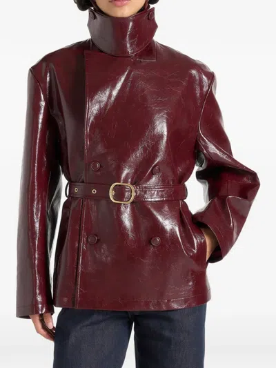 Manière De Voir Whitney In Wine Red Patent Belted Trench Jacket