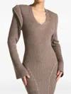 Manière De Voir Wide-shoulder Knitted Midi Dress In Brown