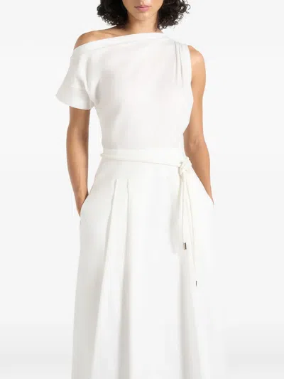 Manière De Voir Yara In White Asym Tie-waist Cotton Midi Dress