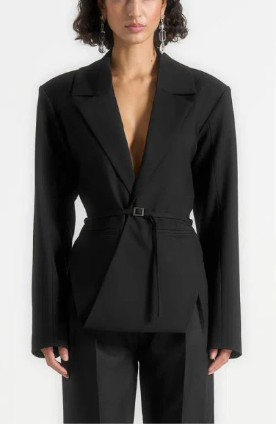Manière De Voir Yuna Plunge Tailored Blazer With Belt In Blue