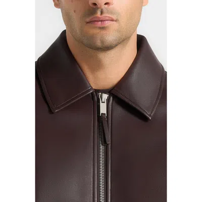 Manière De Voir Yves Minimal Leather Jacket In Brown