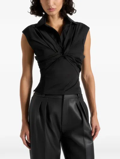 Manière De Voir Yvette Twisted-front Sleeveless Shirt In Black