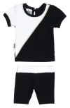 Maniere Manière Diagonal Colorblock T-shirt & Pull-on Shorts Set In Black