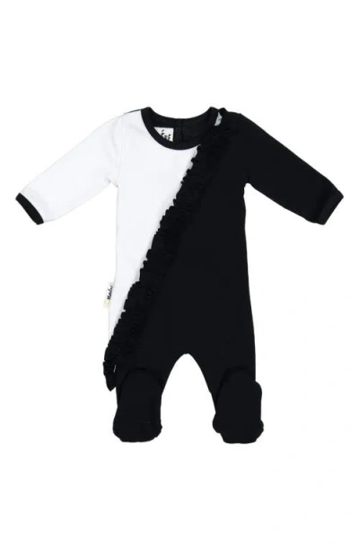 Maniere Babies' Manière Diagonal Ruffle Footie In Black