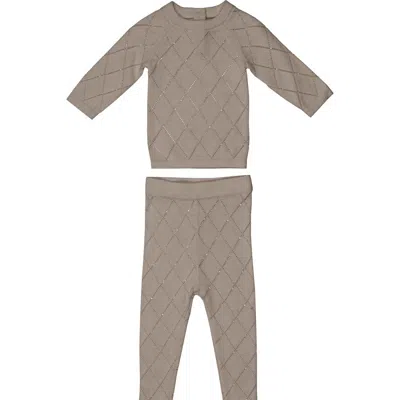Maniere Manière Diamond Pointelle Sweater & Pants Set In Beige