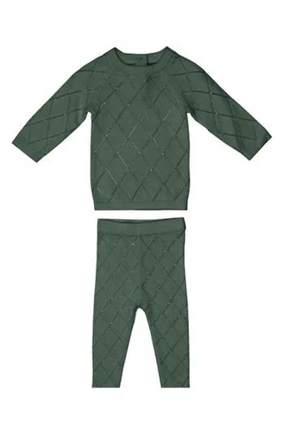 Maniere Babies' Manière Diamond Pointelle Sweater & Pants Set In Gold