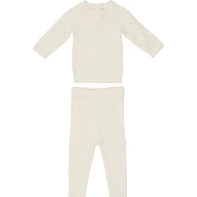 Maniere Manière Diamond Pointelle Sweater & Pants Set In Ivory