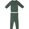 Maniere Kids' Manière Diamond Pointelle Sweater & Pants Set In Pine