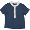 Maniere Babies' Manière Dotted Mock Neck Henley In Blue