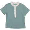 Maniere Babies' Manière Dotted Mock Neck Henley In Green