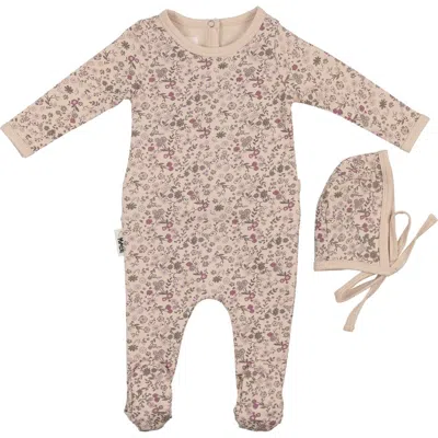 Maniere Babies' Manière Elegant Floral Footie & Hat Set In Neutral