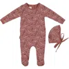 Maniere Babies' Manière Elegant Floral Footie & Hat Set In Brown