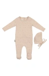 Maniere Kids' Manière Elegant Leaves Footie & Hat Set In Gray