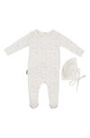 Maniere Kids' Manière Elegant Leaves Footie & Hat Set In White