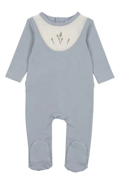 Maniere Babies' Manière Embroidered Bib Cotton Blend Footie In Gray