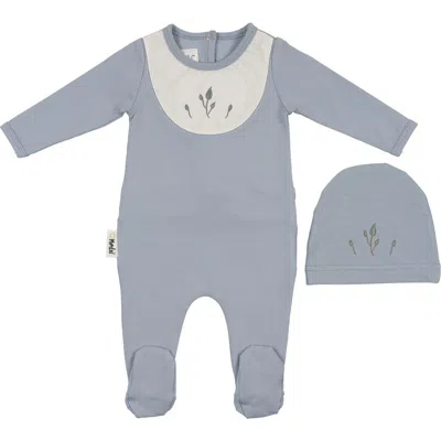 Maniere Babies' Manière Embroidered Footie & Hat Set In Blue