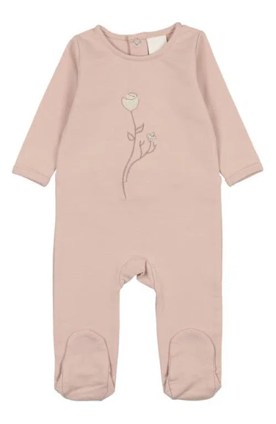 Maniere Babies' Manière Embroidered Rose Footie In Pink