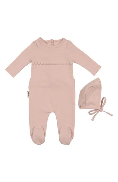 Maniere Babies' Manière Embroidered Yoke Footie & Hat Set In Pink