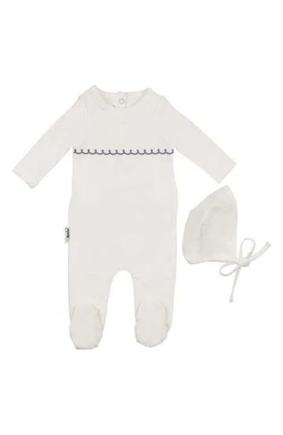 Maniere Babies' Manière Embroidered Yoke Footie & Hat Set In White