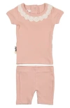 Maniere Manière Eyelet Collar T-shirt & Shorts Set In Mauve