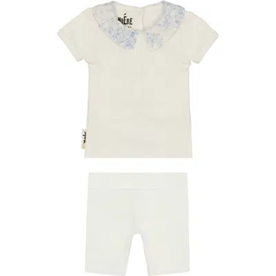 Maniere Babies' Manière Floral Collar T-shirt & Shorts Set In White