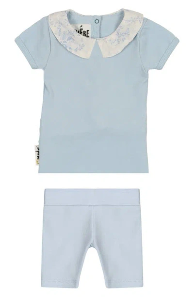 Maniere Babies' Floral Collar T-shirt & Shorts Set In Blue