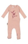 Maniere Floral Embroidered Cotton Knit Footie In Mauve