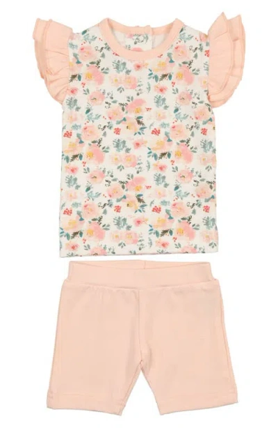 Maniere Babies' Manière Floral Print Top & Shorts Set In Pink