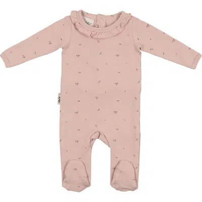 Maniere Babies' Manière Floral Ruffle Long Sleeve Footie In Pink