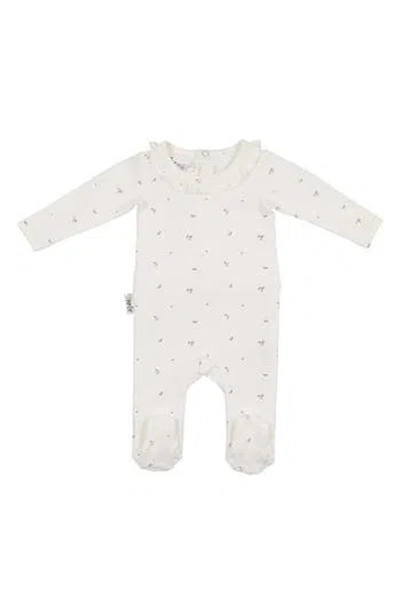 Maniere Babies' Manière Floral Ruffle Long Sleeve Footie In White