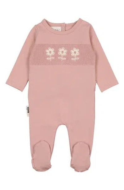Maniere Babies' Manière Floral Smocked Bodice Cotton Blend Footie In Pink