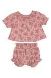 Maniere Babies' Floral Smocked Short Sleeve Top & Bloomers Set In Fuchsia