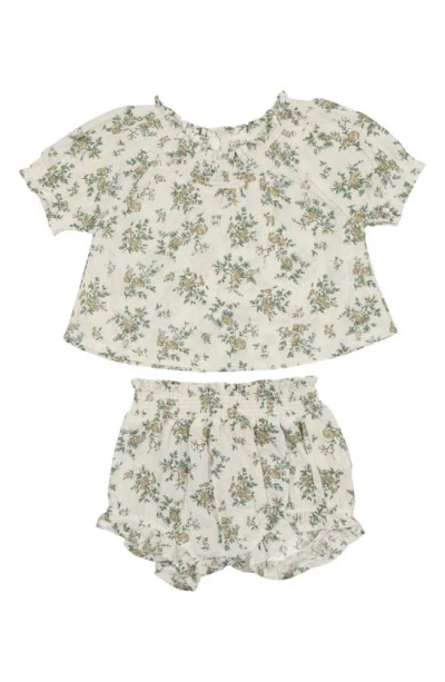 Maniere Babies' Manière Floral Smocked Short Sleeve Top & Bloomers Set In White