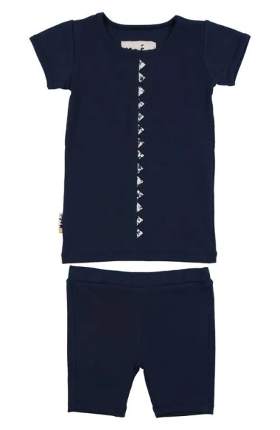 Maniere Babies' Manière Floral Triangle Trim Top & Shorts Set In Blue