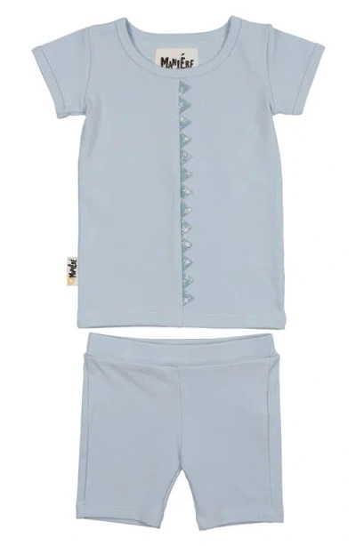 Maniere Babies' Manière Floral Triangle Trim Top & Shorts Set In Blue